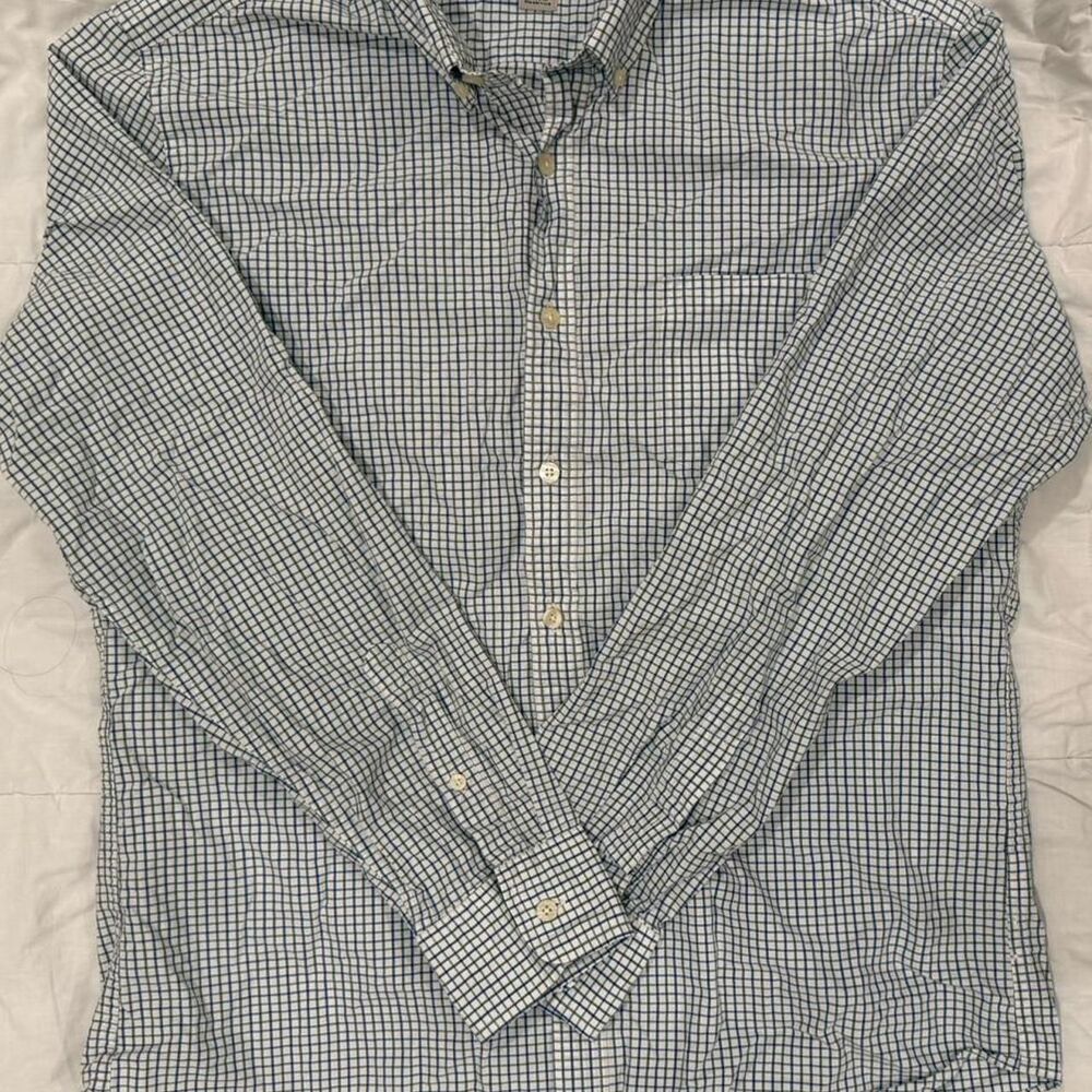 Men's J. Crew Blue and Green Checked Long Sleeve Button Up Shirt, Large